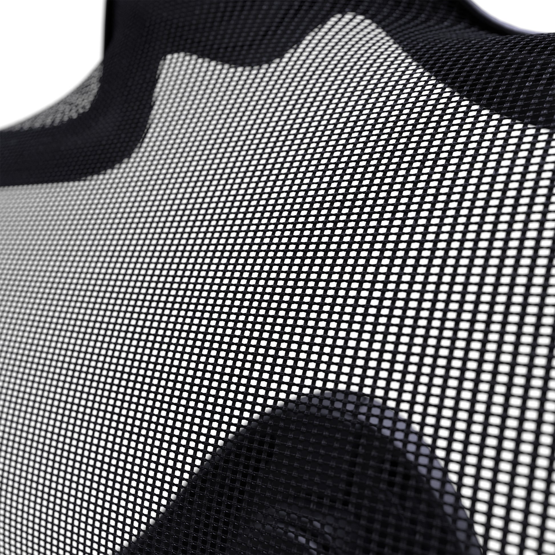 Close-up of a black mesh product with a white background